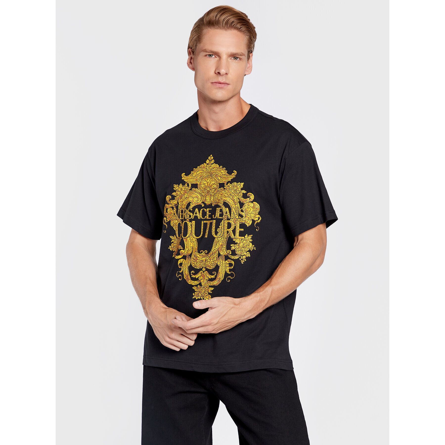 Versace Jeans Couture Póló 73GAHP02 Fekete Regular Fit - Pepit.hu