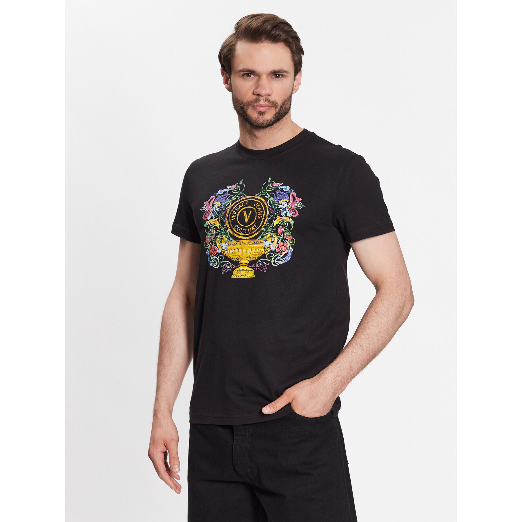 Versace Jeans Couture Póló 74GAHF01 Fekete Regular Fit - Pepit.hu