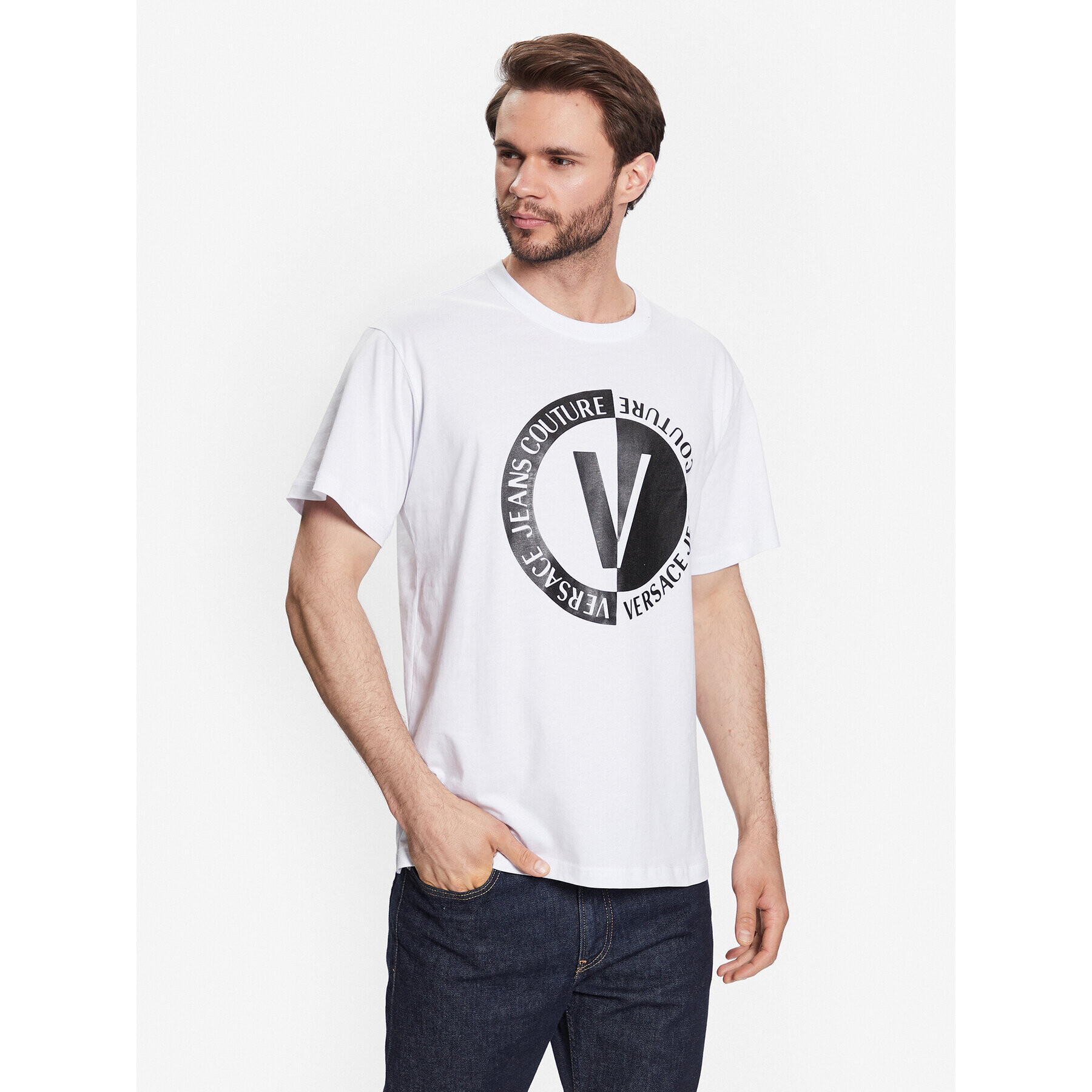 Versace Jeans Couture Póló 74GAHI07 Fehér Regular Fit - Pepit.hu