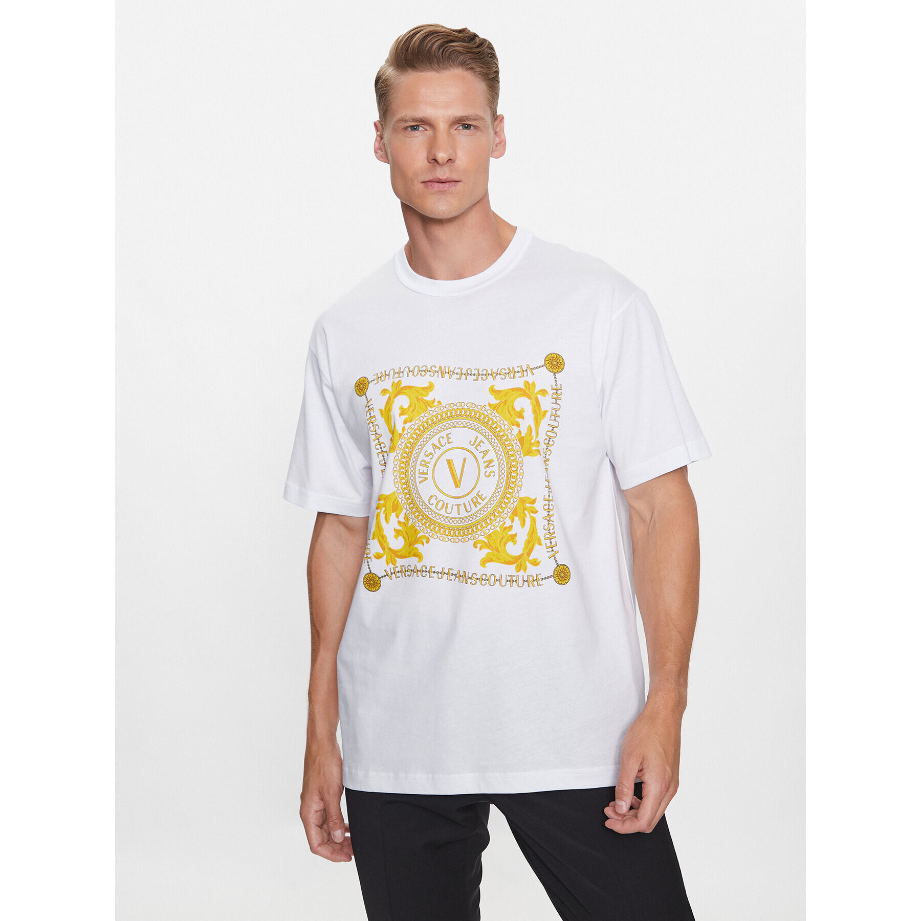 Versace Jeans Couture Póló 75GAHF07 Fehér Regular Fit - Pepit.hu