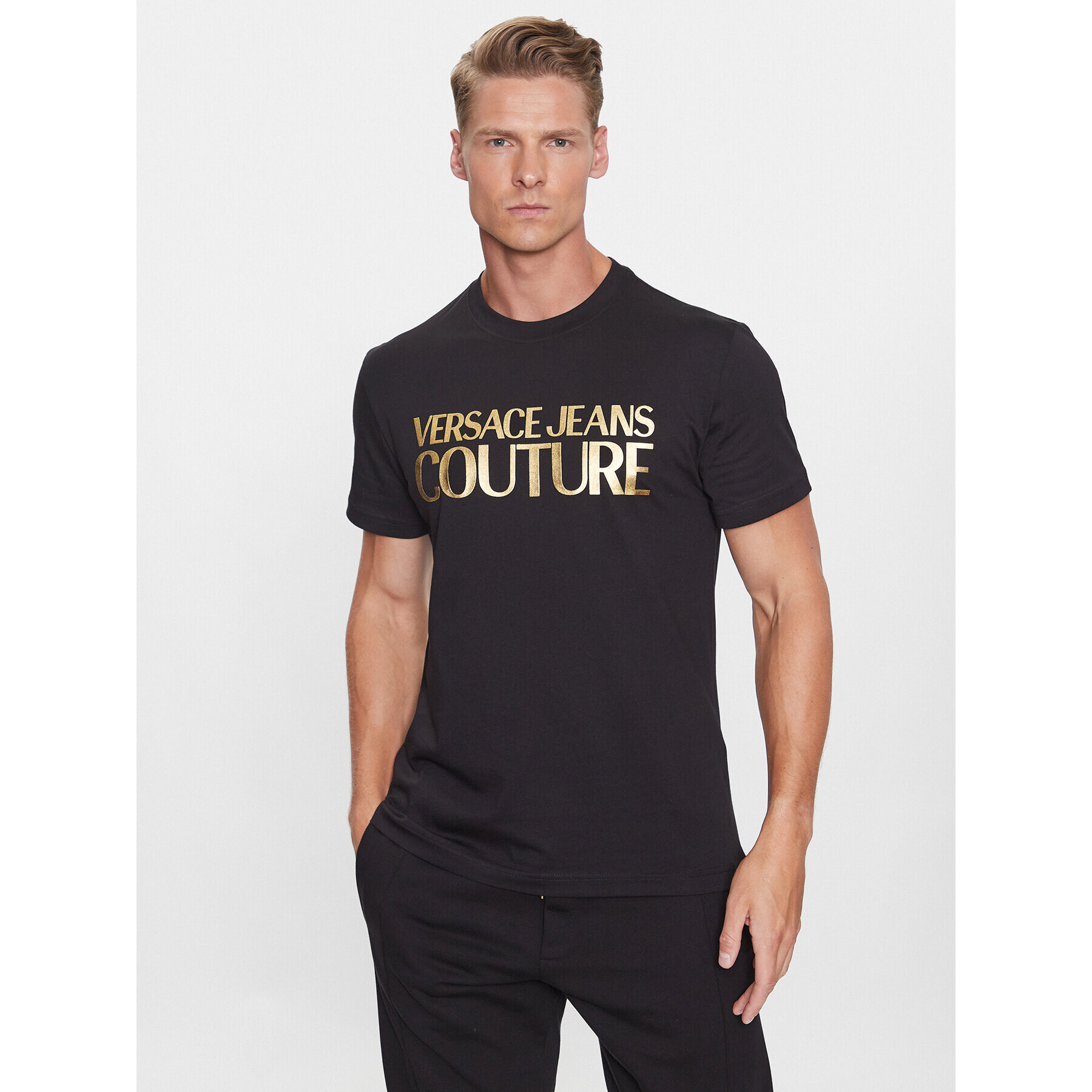 Versace Jeans Couture Póló 75GAHT01 Fekete Regular Fit - Pepit.hu