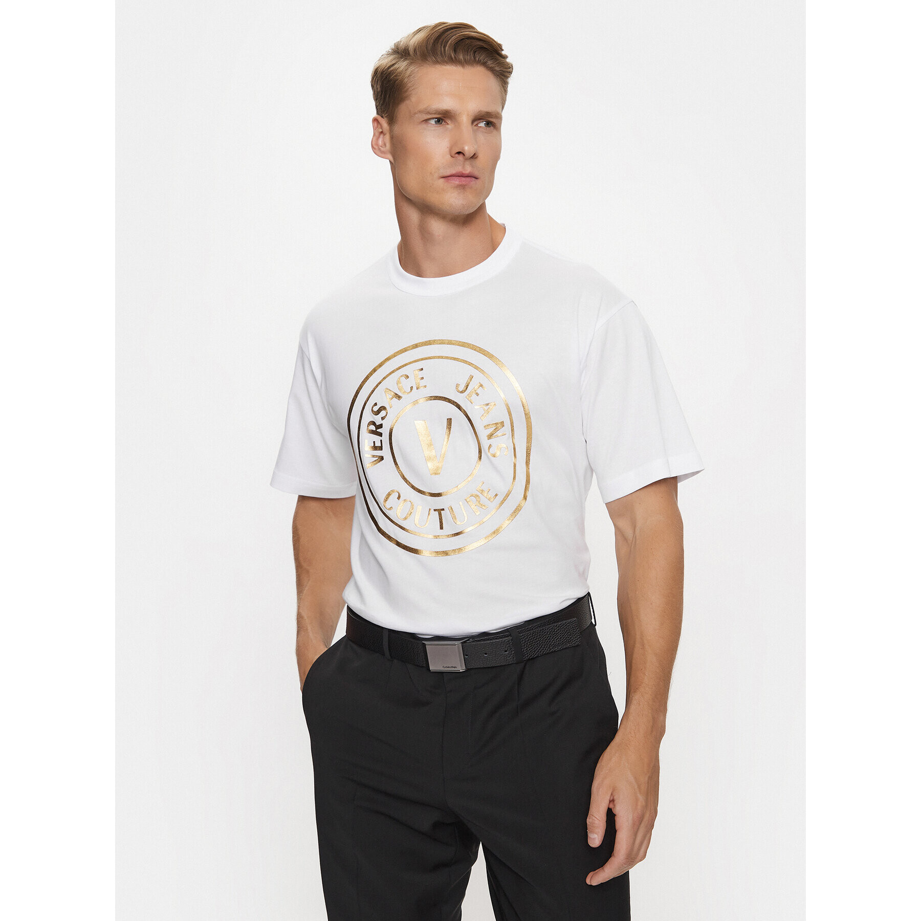 Versace Jeans Couture Póló 75GAHT05 Fehér Regular Fit - Pepit.hu