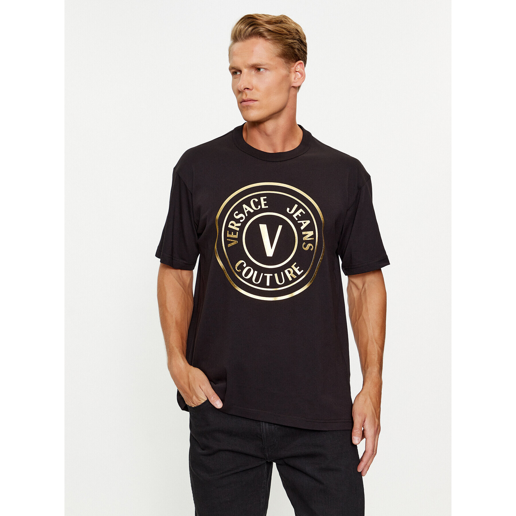 Versace Jeans Couture Póló 75GAHT05 Fekete Regular Fit - Pepit.hu