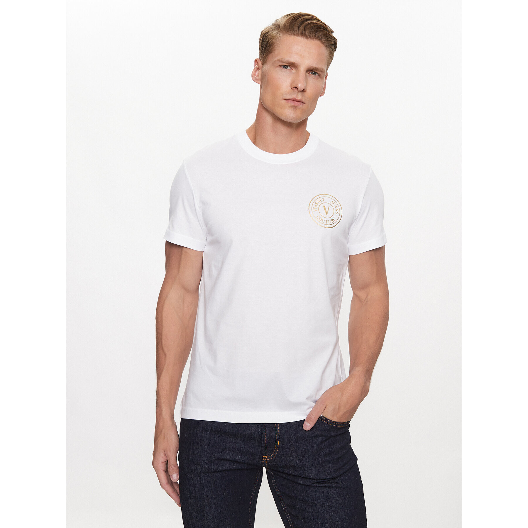 Versace Jeans Couture Póló 75GAHT06 Fehér Regular Fit - Pepit.hu