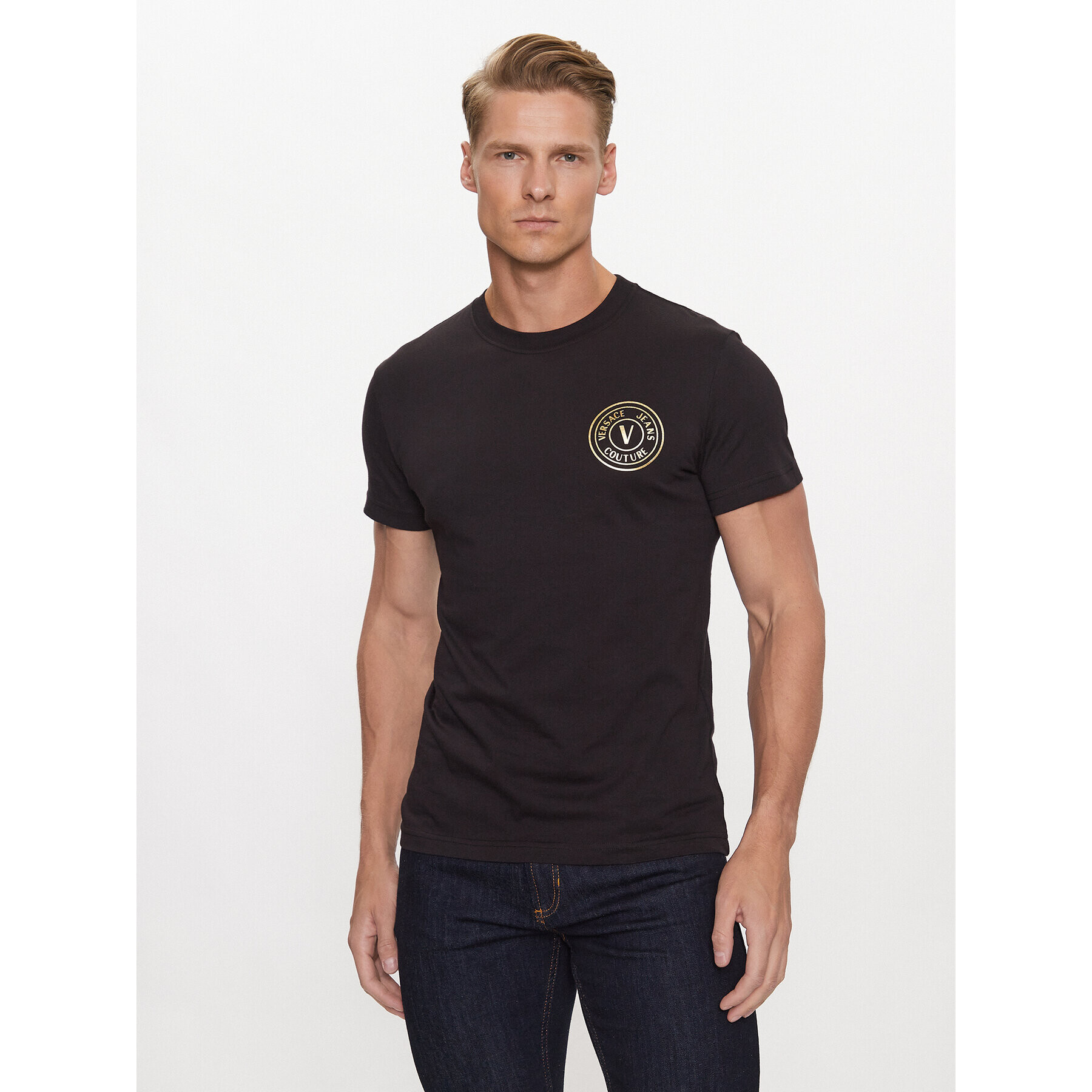 Versace Jeans Couture Póló 75GAHT06 Fekete Regular Fit - Pepit.hu