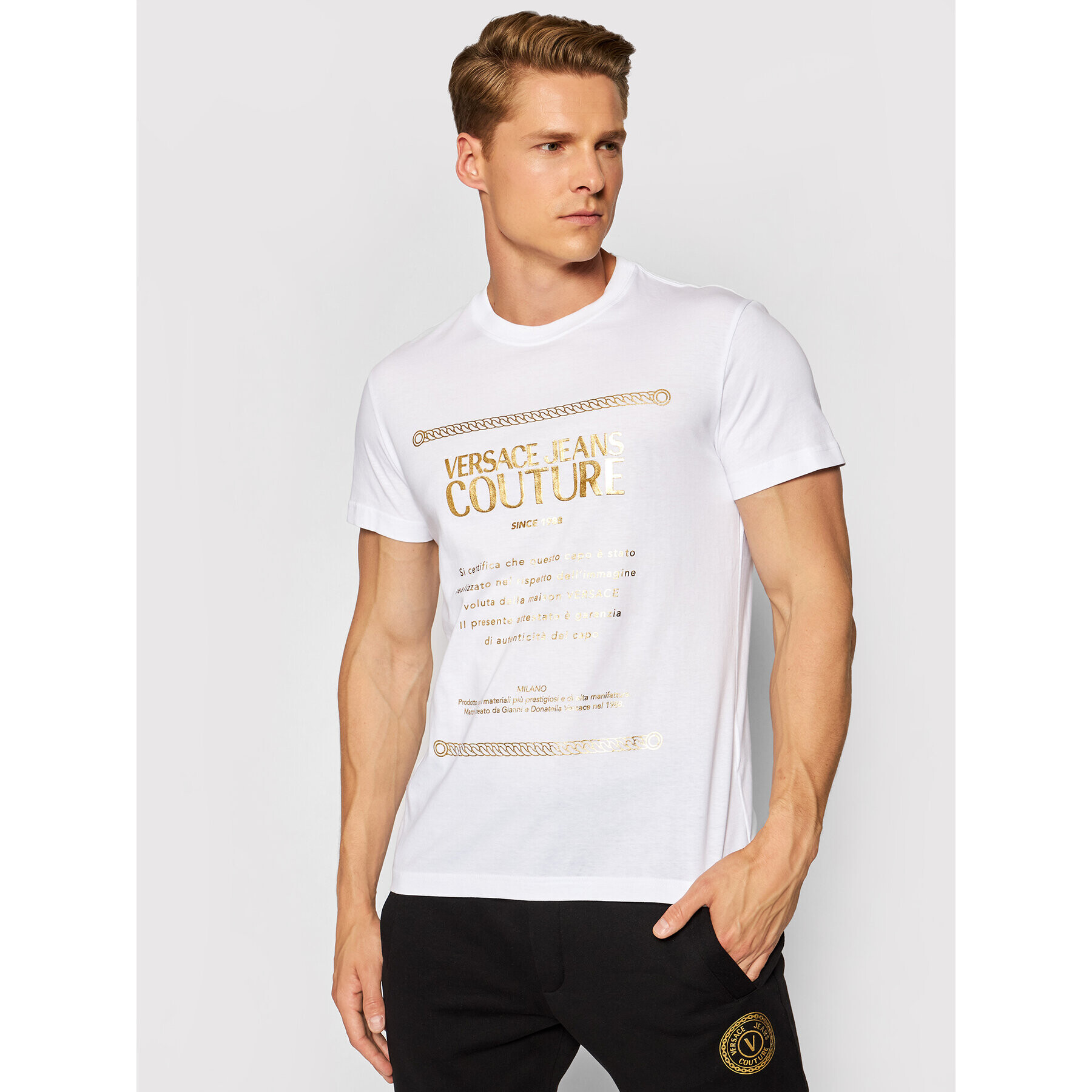 Versace Jeans Couture Póló Garanzia Foil 71GAHT01 Fehér Regular Fit - Pepit.hu