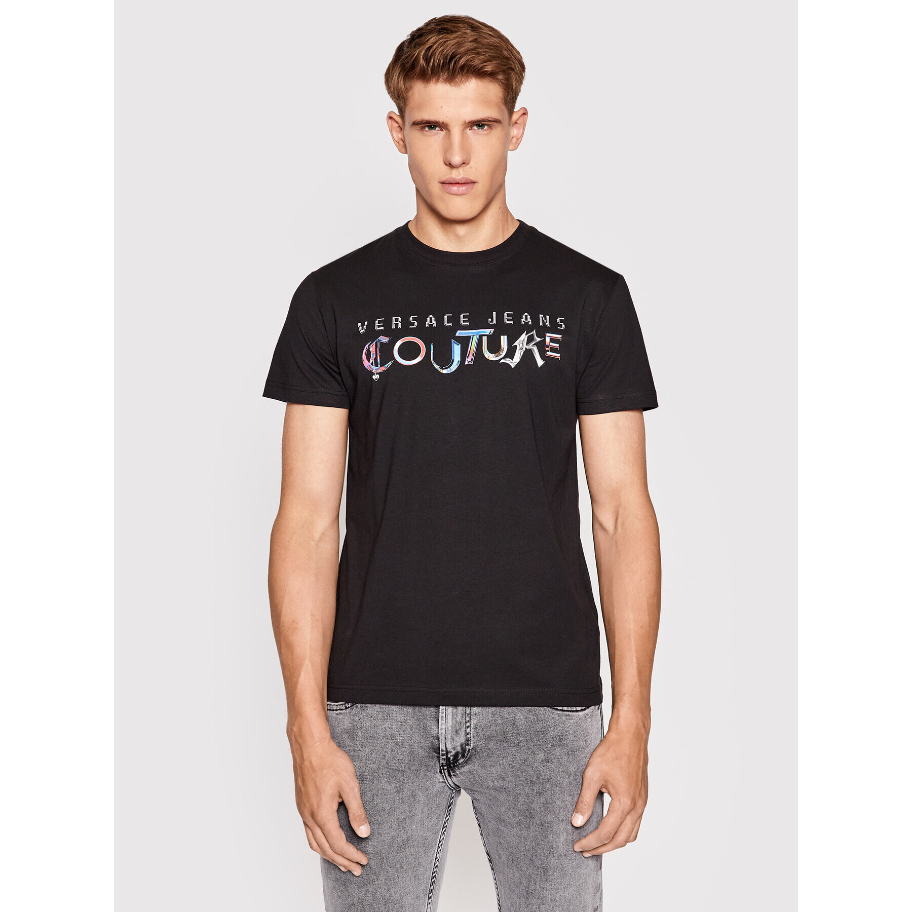 Versace Jeans Couture Póló Logo 73GAHF05 Fekete Regular Fit - Pepit.hu