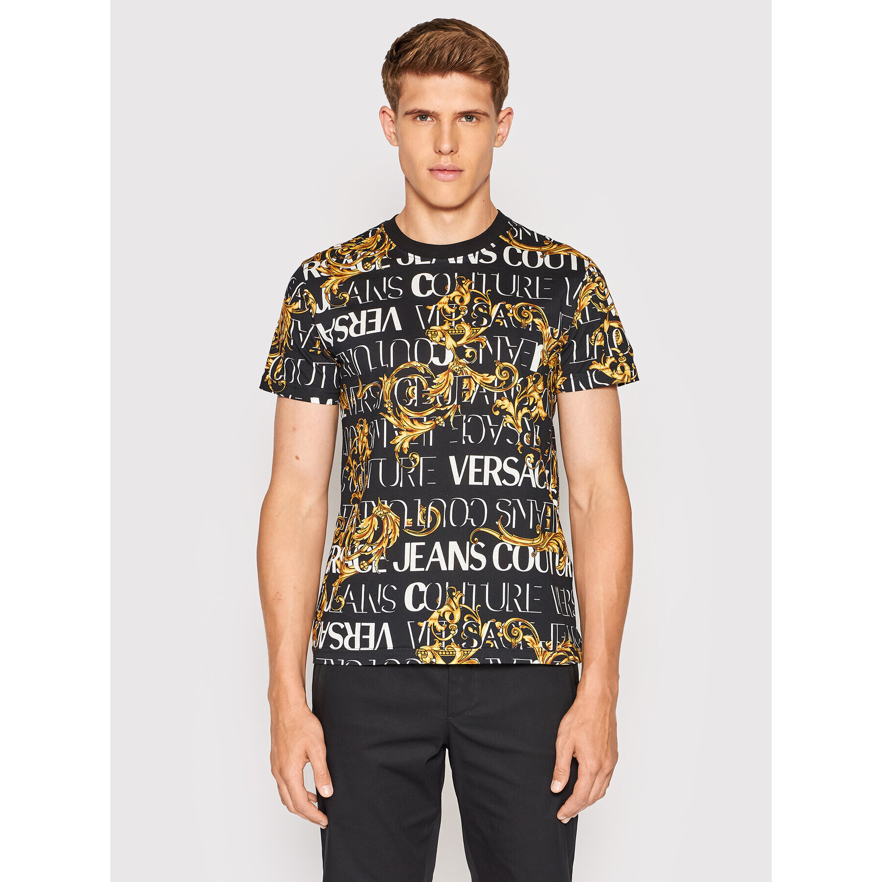 Versace Jeans Couture Póló Logo Baroque 73GAH6S0 Fekete Regular Fit - Pepit.hu