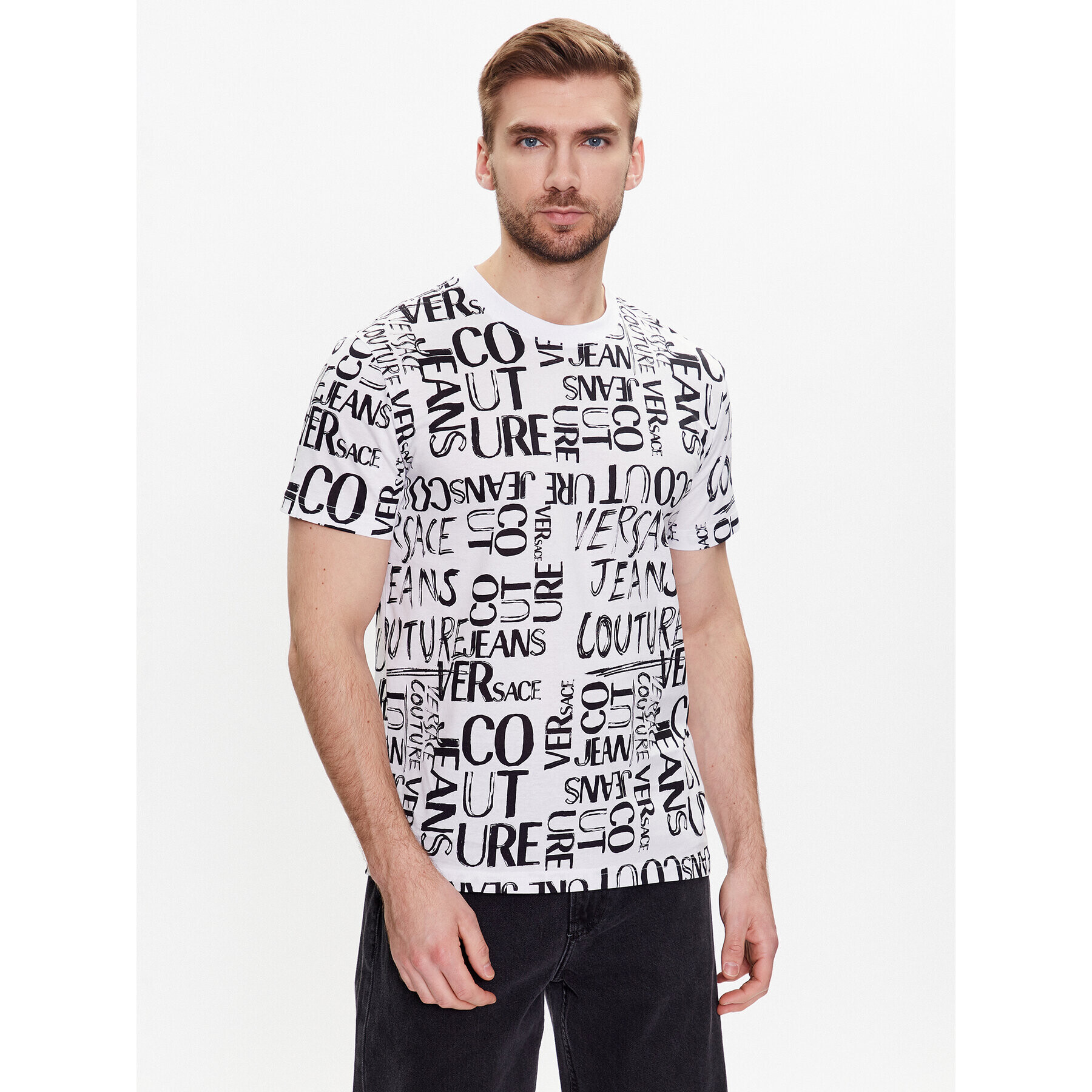 Versace Jeans Couture Póló Print Logo 74GAH6S2 Fehér Slim Fit - Pepit.hu