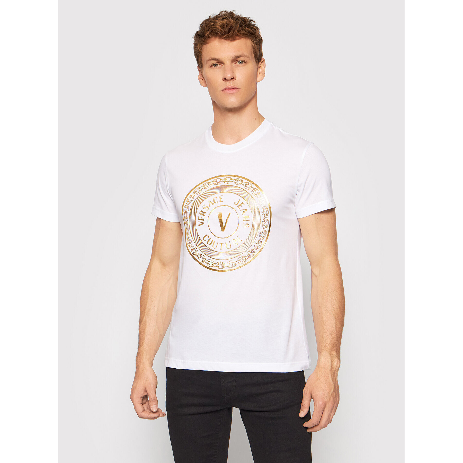 Versace Jeans Couture Póló Vemblem Foil 71GAHT12 Fehér Regular Fit - Pepit.hu