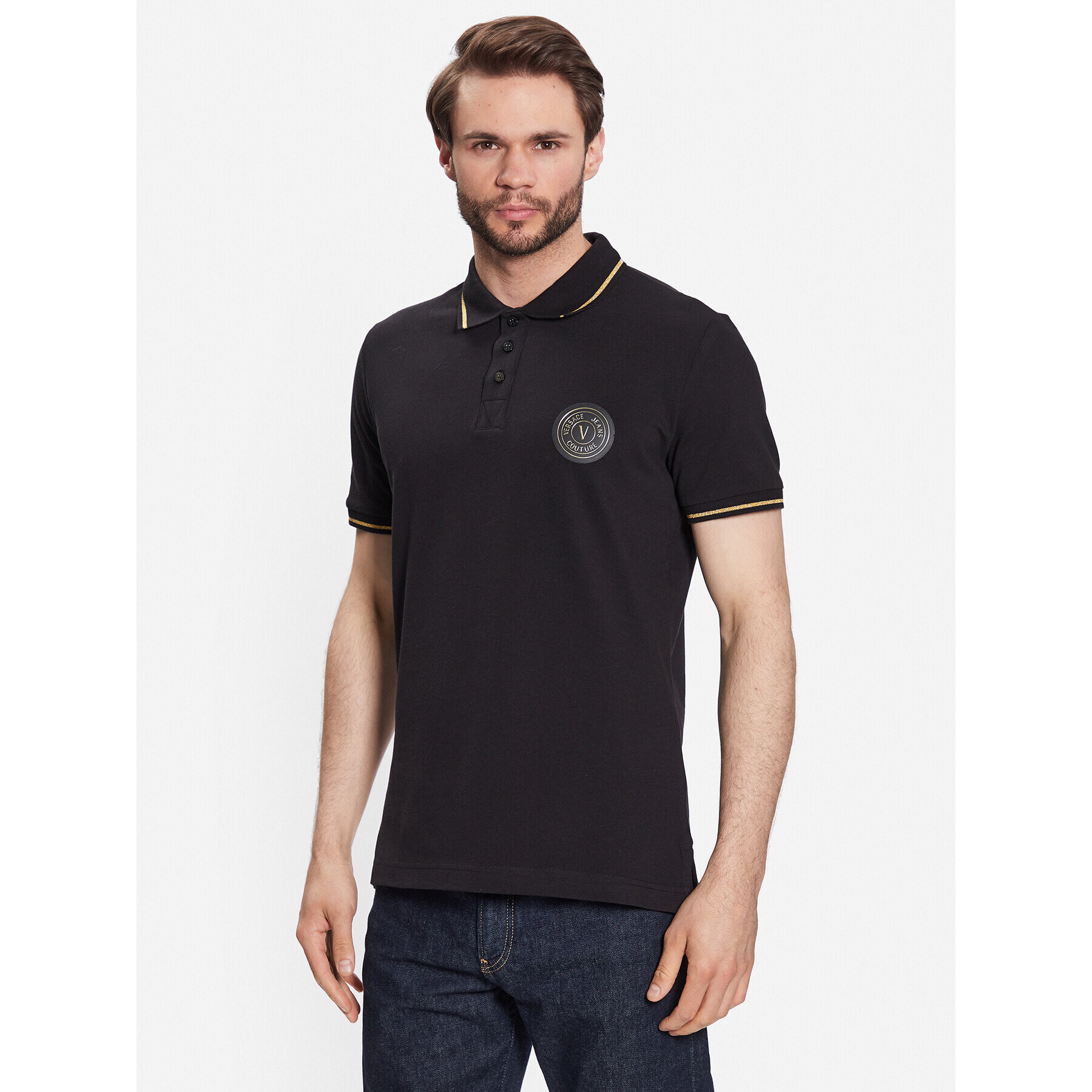 Versace Jeans Couture Pólóing 74GAGT08 Fekete Regular Fit - Pepit.hu