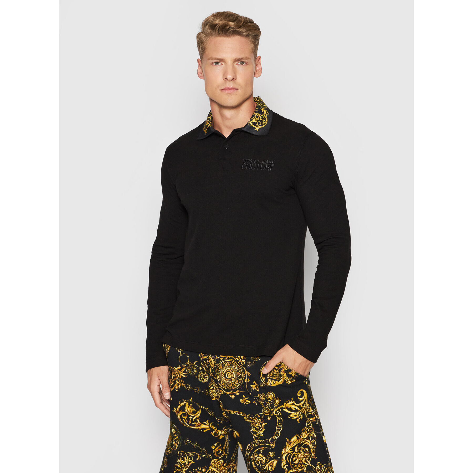 Versace Jeans Couture Pólóing Baroque 71GAGT04 Fekete Regular Fit - Pepit.hu