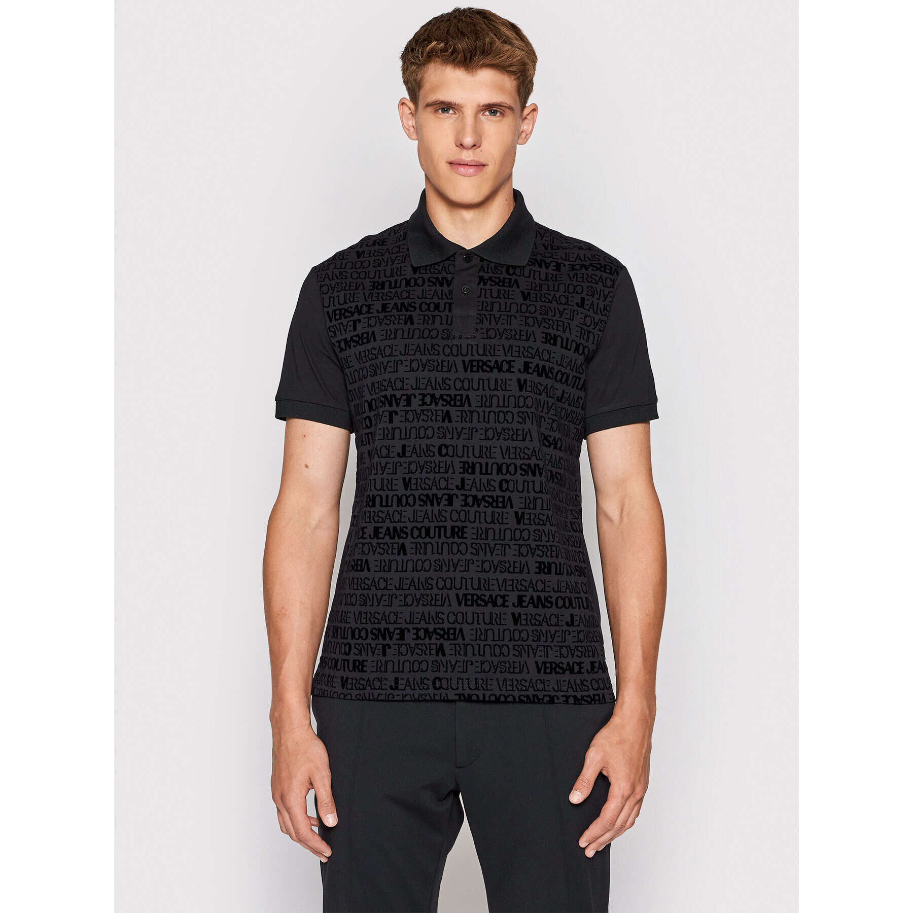 Versace Jeans Couture Pólóing Print Flock Logo 73GAG6R1 Fekete Relaxed Fit - Pepit.hu