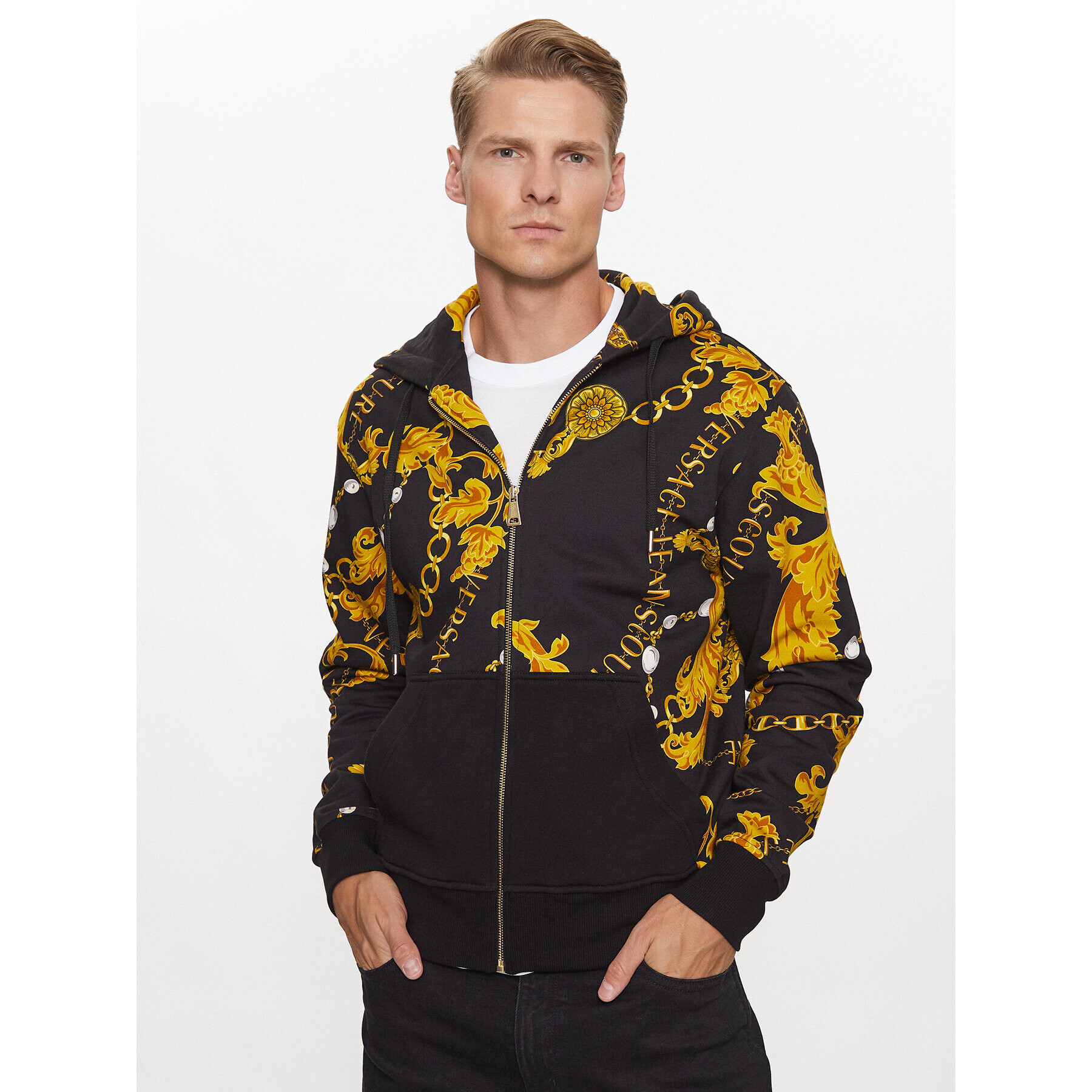 Versace Jeans Couture Pulóver 75GAI3Z0 Fekete Regular Fit - Pepit.hu