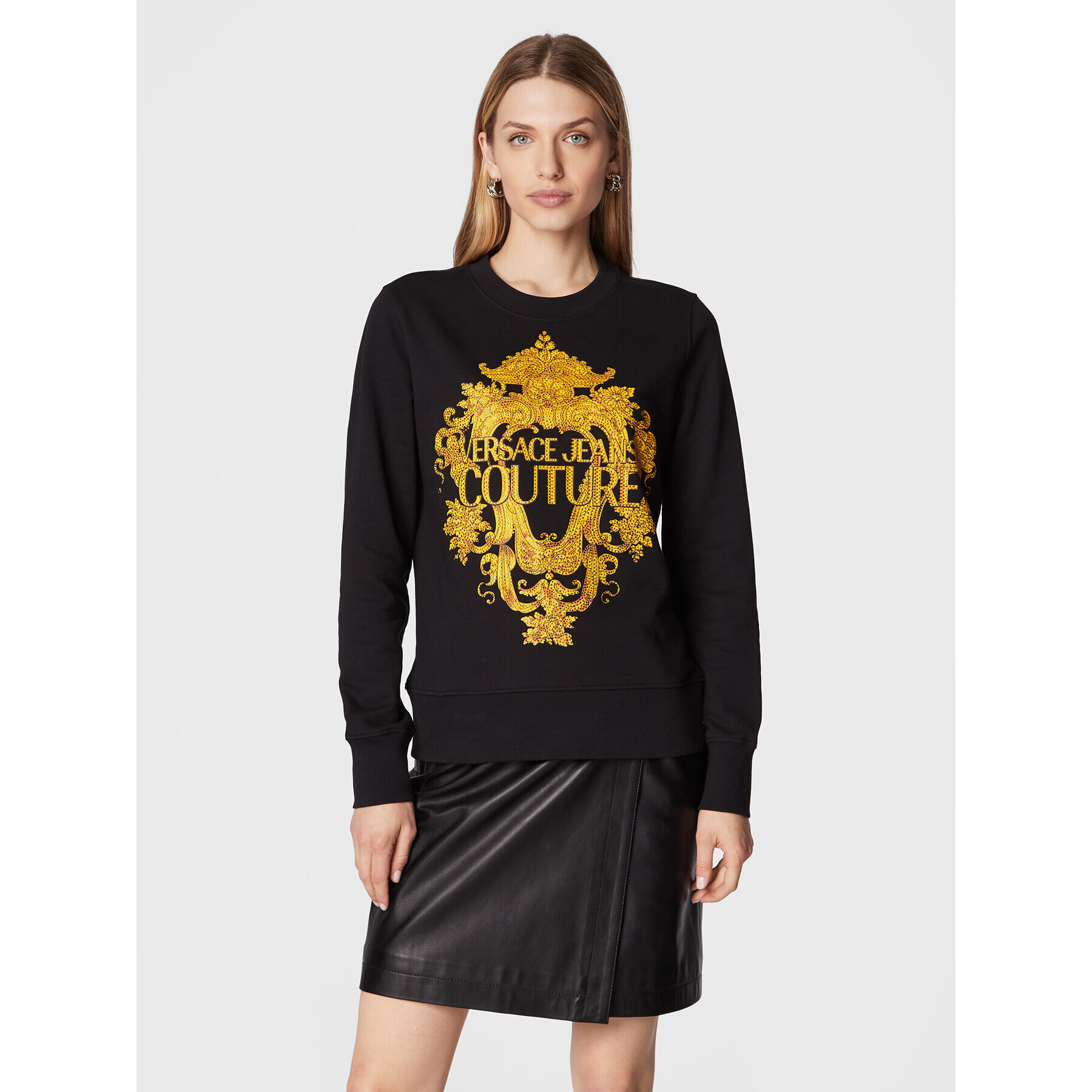 Versace Jeans Couture Pulóver Baroque Crystal 73HAIP02 Fekete Regular Fit - Pepit.hu