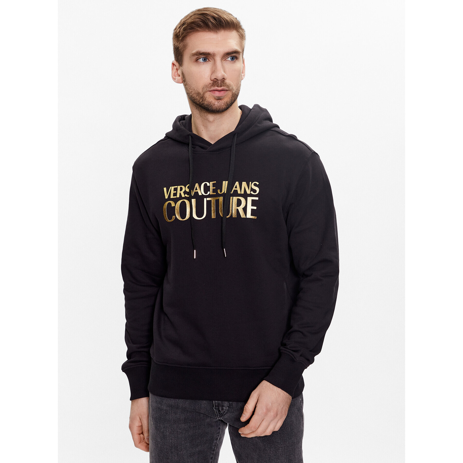 Versace Jeans Couture Pulóver Logo Thick Foil 74GAIT03 Fekete Regular Fit - Pepit.hu