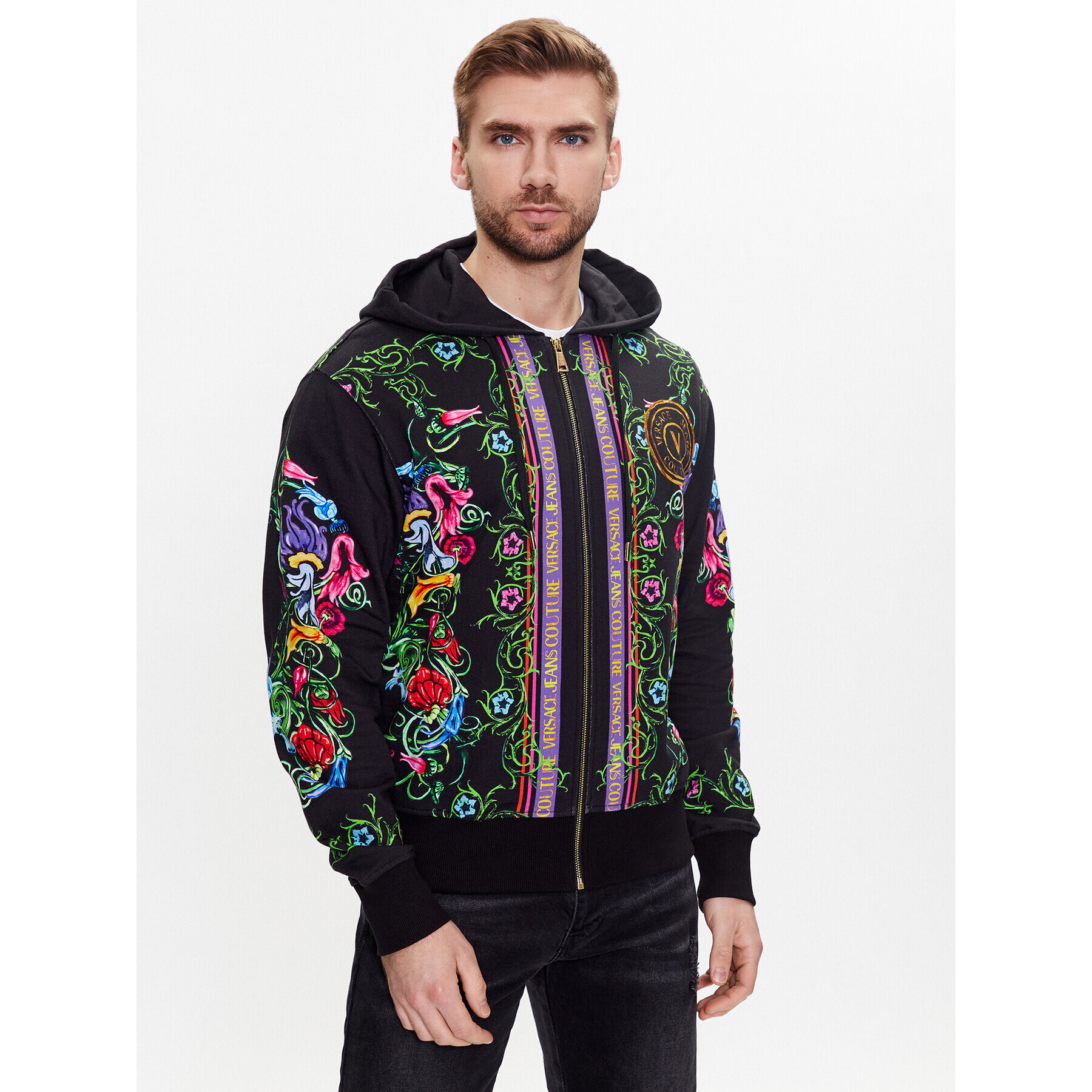 Versace Jeans Couture Pulóver Panel Garden 74GAI3ZG Fekete Regular Fit - Pepit.hu