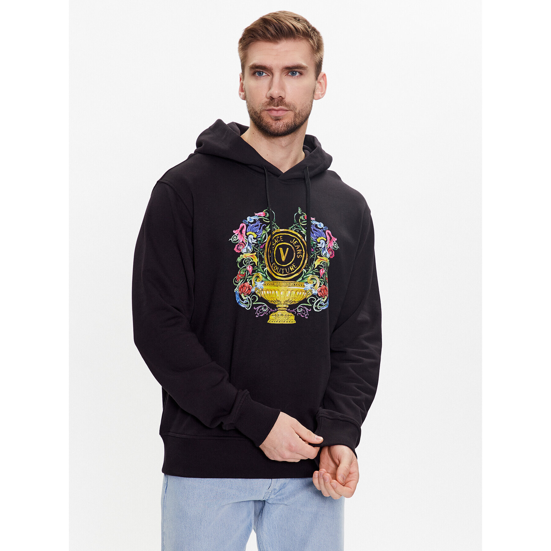 Versace Jeans Couture Pulóver Vemblem Garden 74GAIF01 Fekete Regular Fit - Pepit.hu