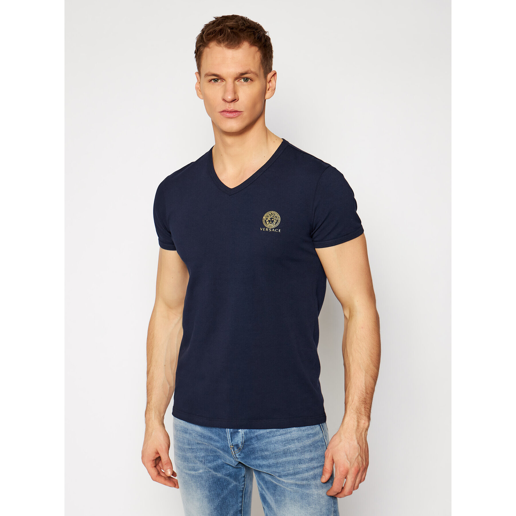 Versace Póló Scollo AUU01004 Sötétkék Regular Fit - Pepit.hu