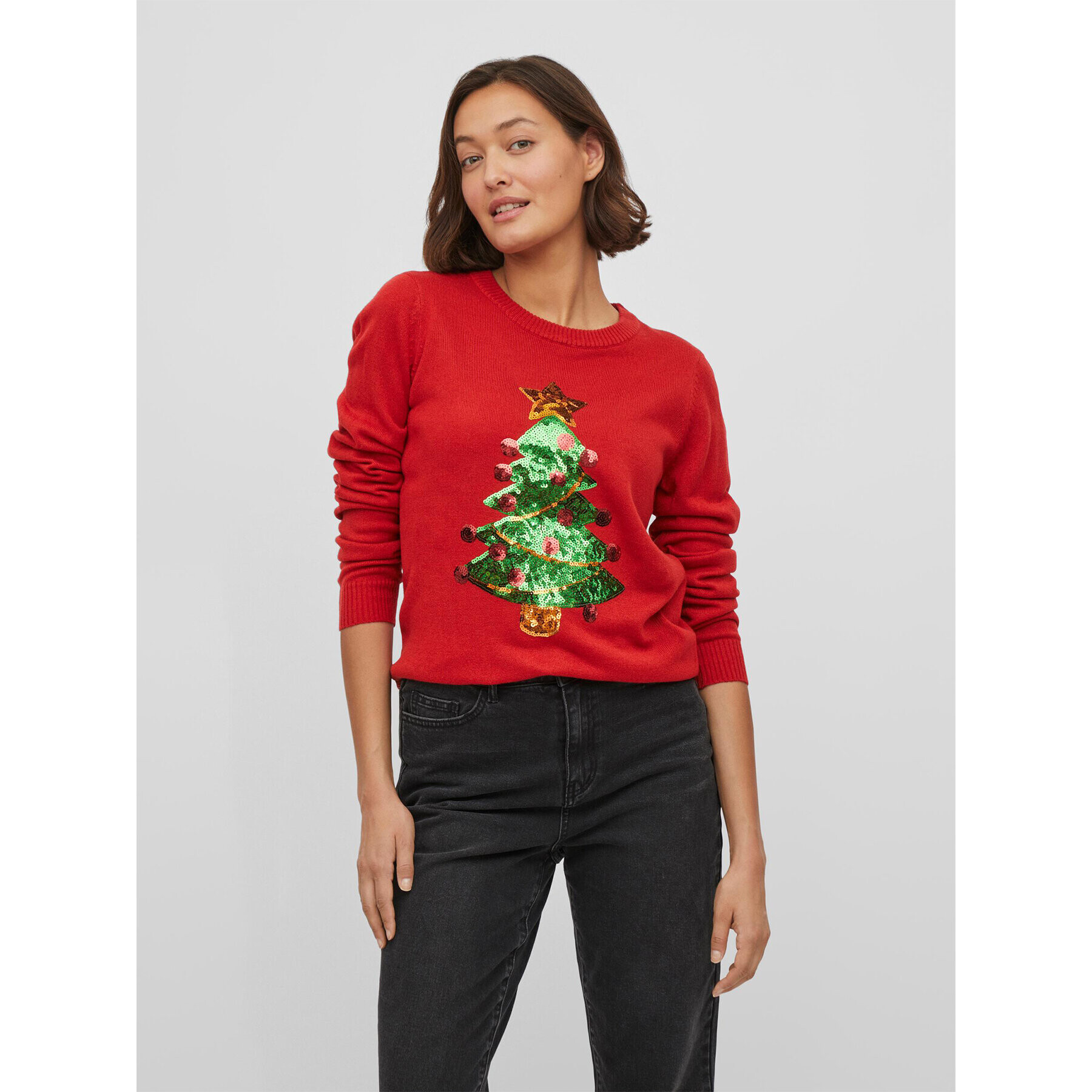 Vila Sweater Christmas 14081818 Piros Regular Fit - Pepit.hu