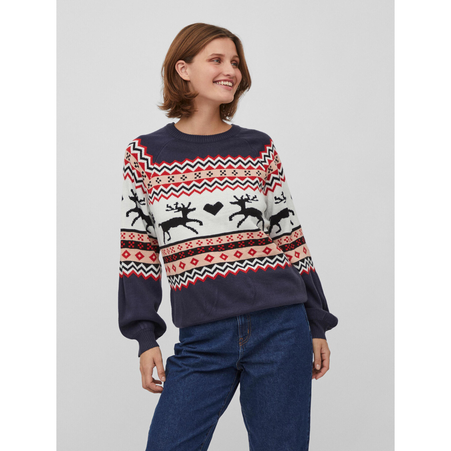 Vila Sweater Holiday 14081815 Sötétkék Regular Fit - Pepit.hu