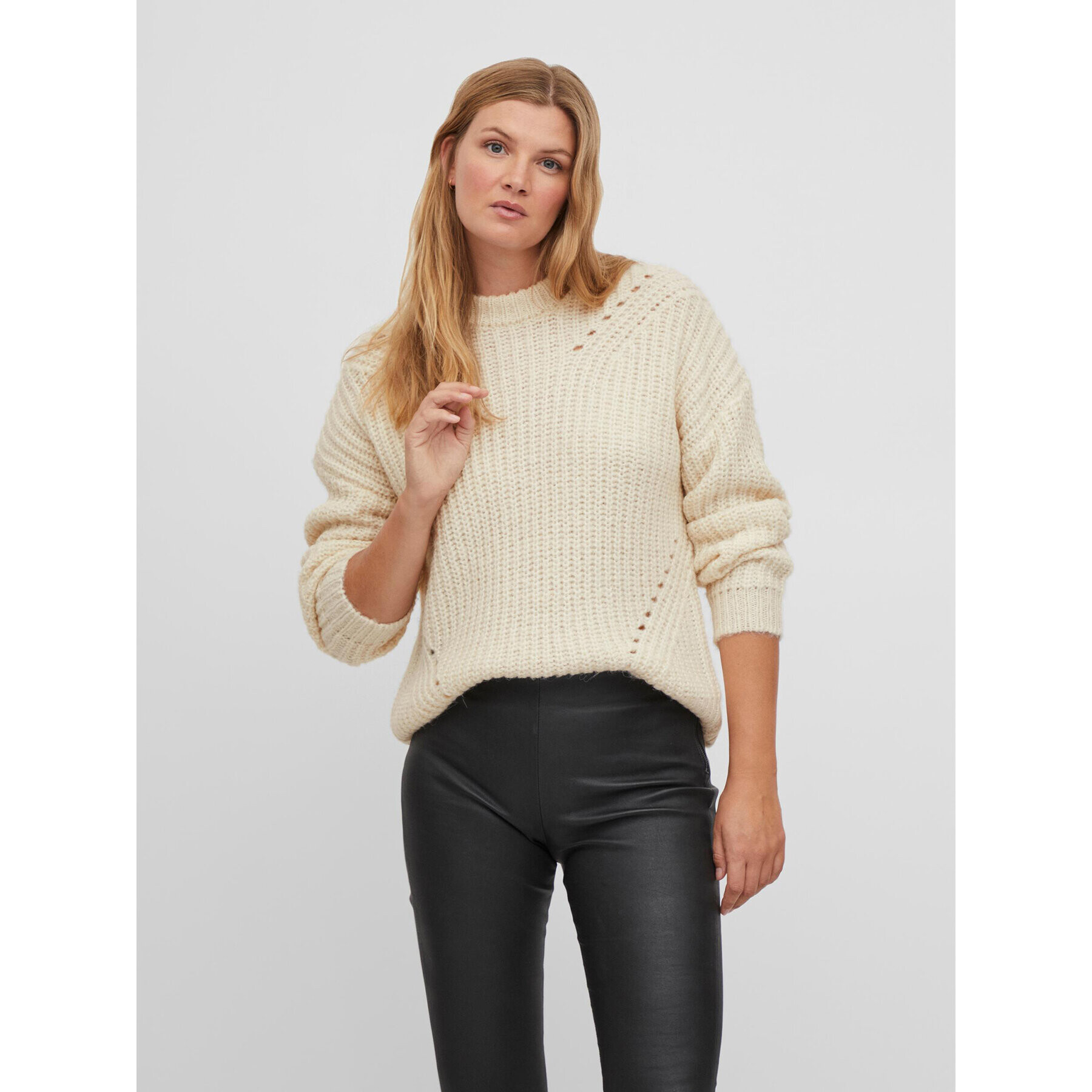 Vila Sweater Suba 14075507 Ekru Relaxed Fit - Pepit.hu