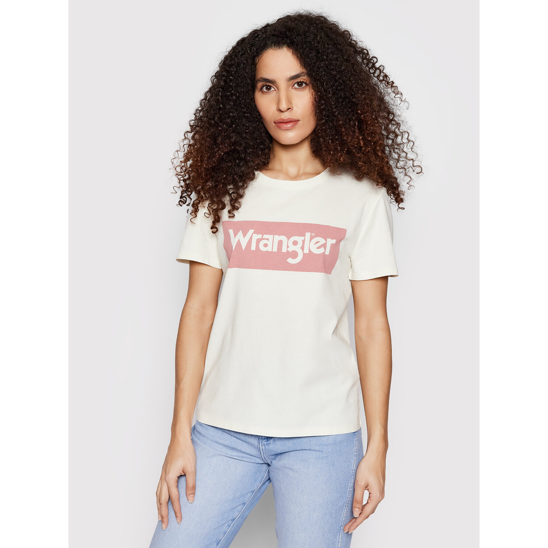 Wrangler Póló Box Logo W7P3D3C11 Bézs Regular Fit - Pepit.hu