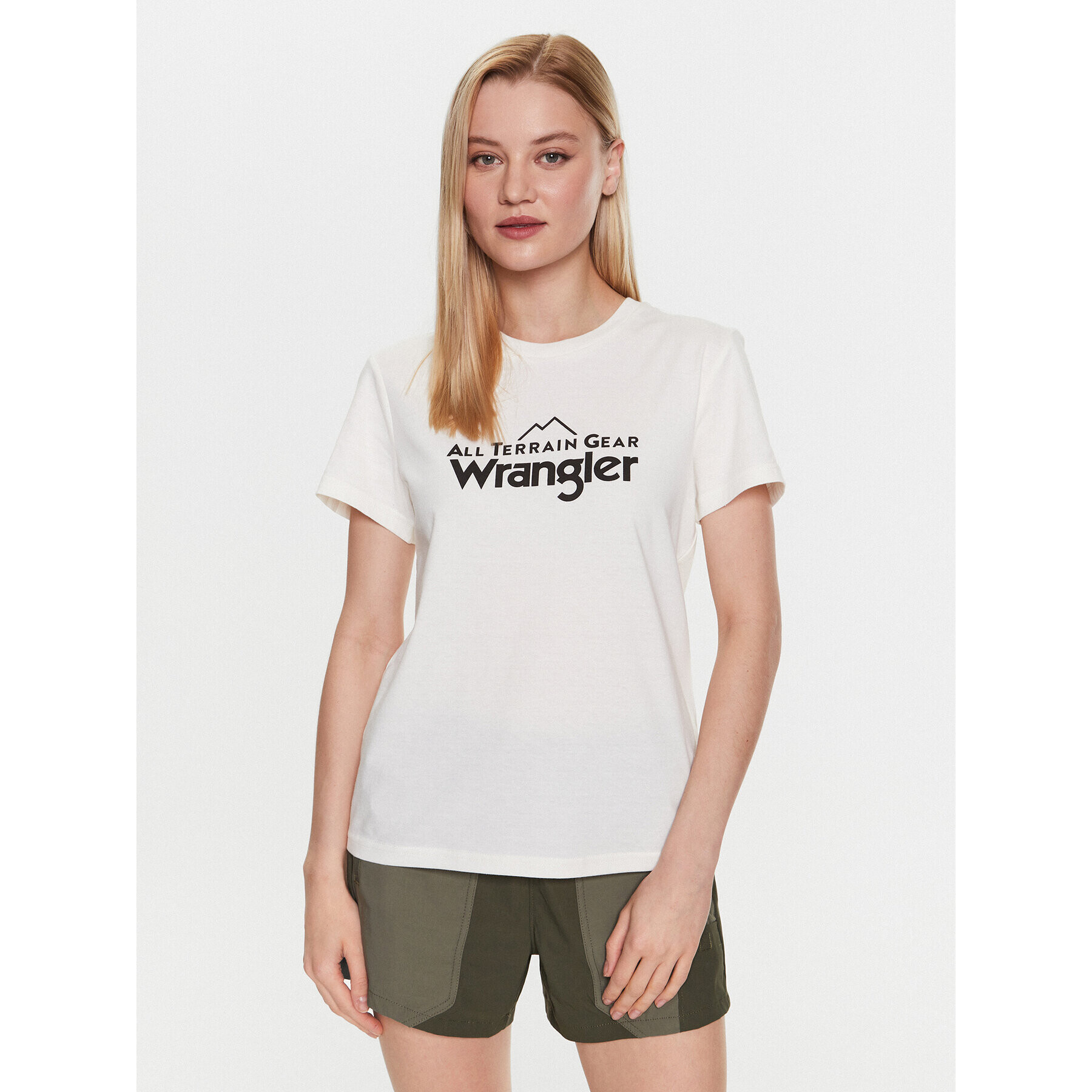 Wrangler Póló Logo Tee WC5FGEM22 112326341 Ekru Regular Fit - Pepit.hu