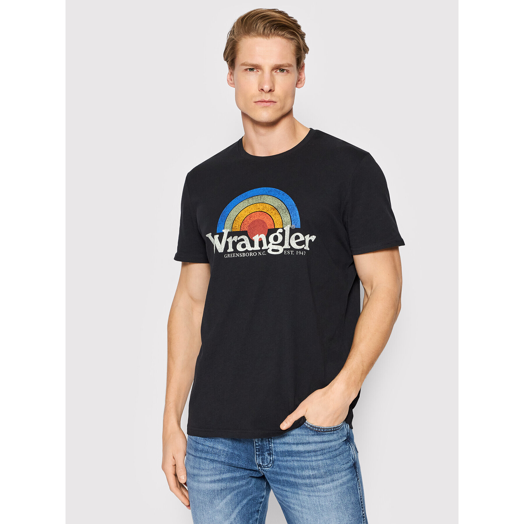 Wrangler Póló Sunrise W7J2D3100 Fekete Regular Fit - Pepit.hu