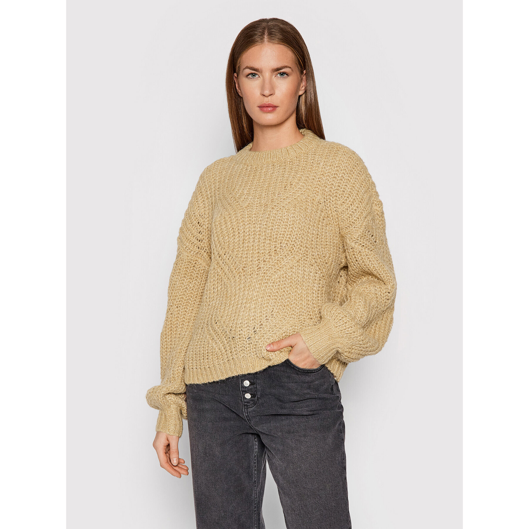 YAS Sweater Verona 26021762 Bézs Oversize - Pepit.hu