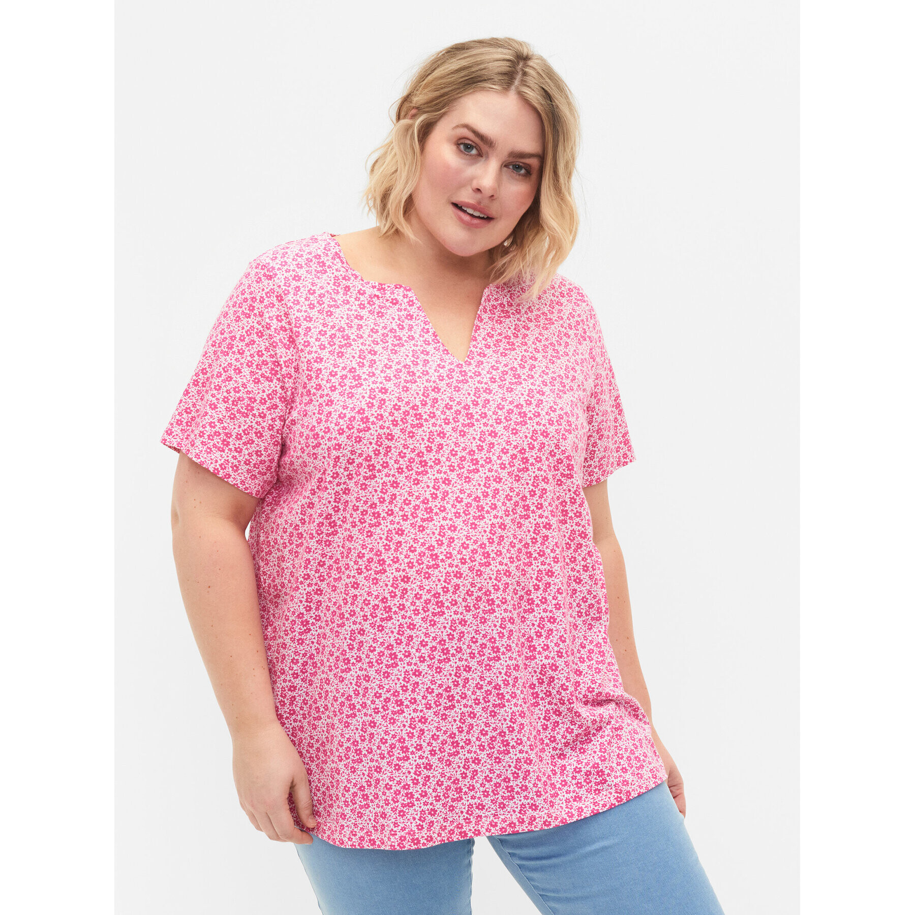 Zizzi Blúz V50207A Rózsaszín Loose Fit - Pepit.hu